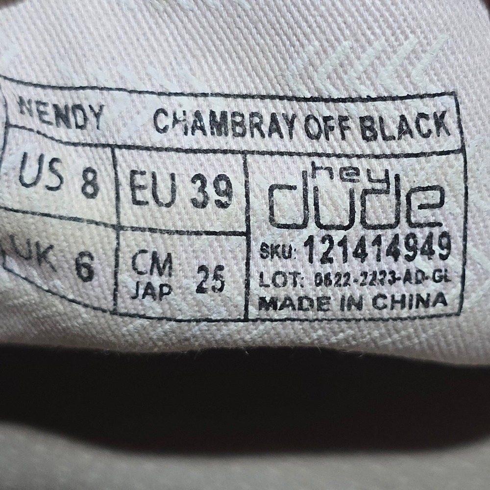 Hey Dude Wendy Chambray Off Black Loafers Shoes Women's Size 8 Comfort Slip On - Picture 5 of 16